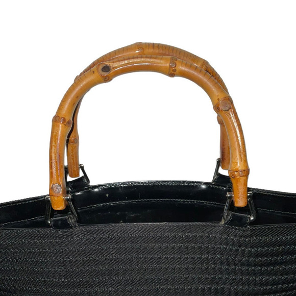 Gucci Black Quilted Bamboo Shoulder Bag 2way Bag with Strap Canvas P.Leather - Picture 11 of 15